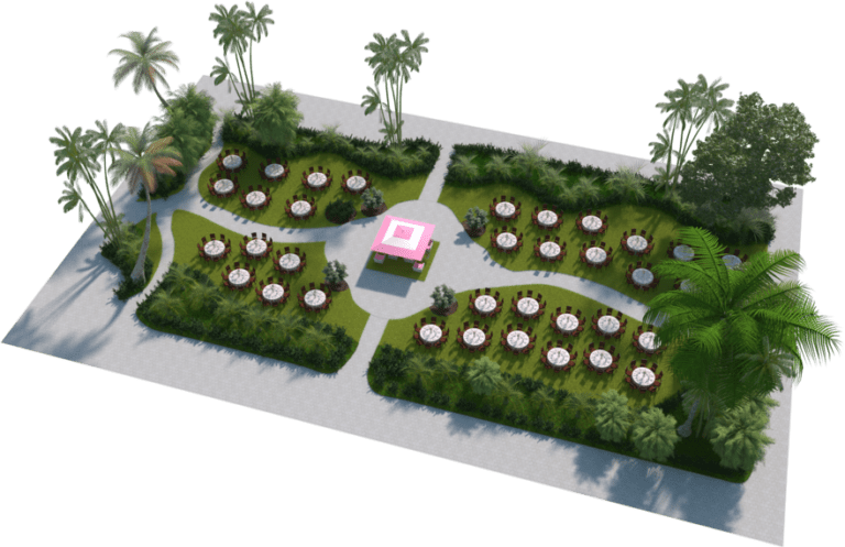 Garden Patio banquet set-up 3D floorplan