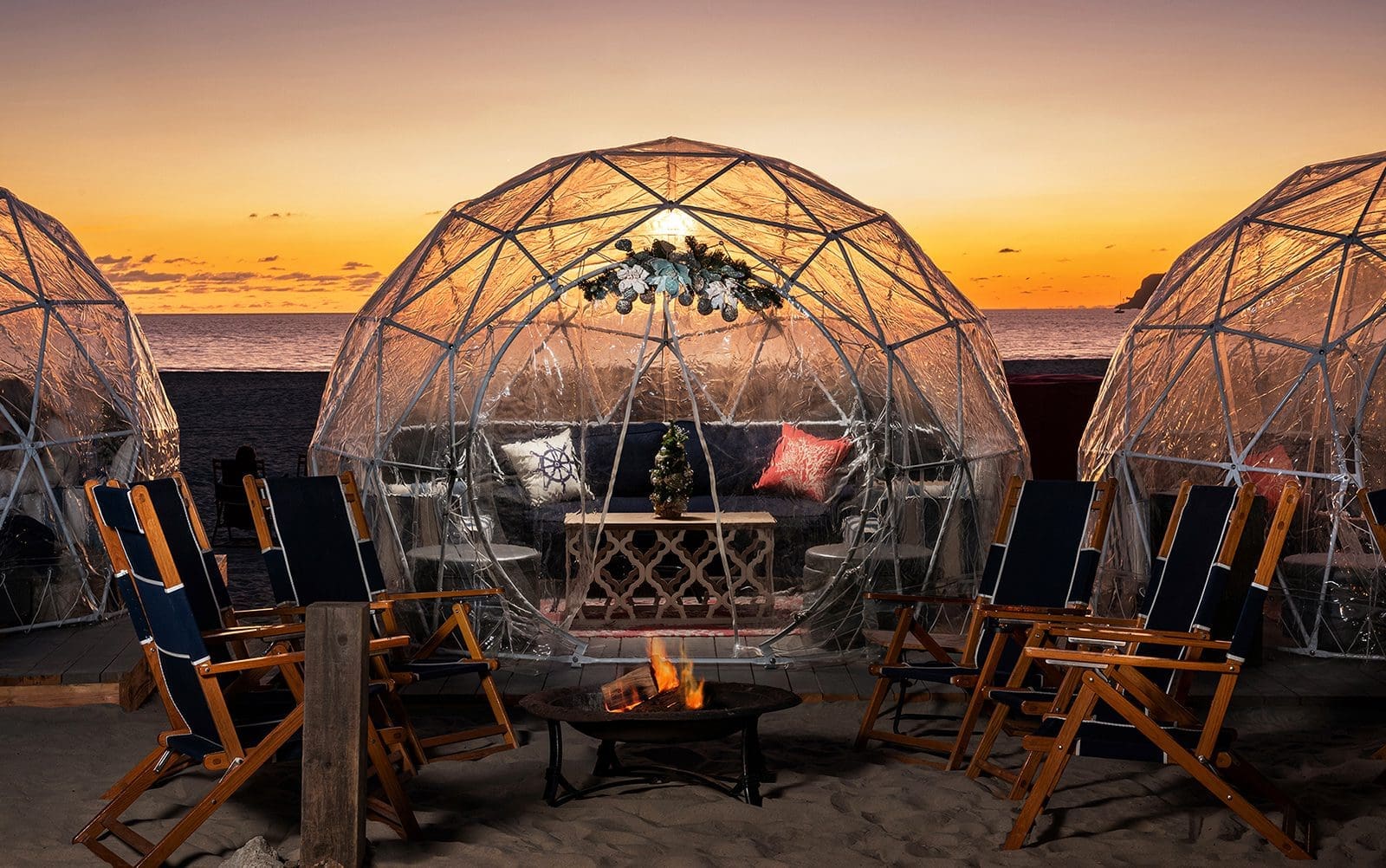 Beachside igloo at sunset