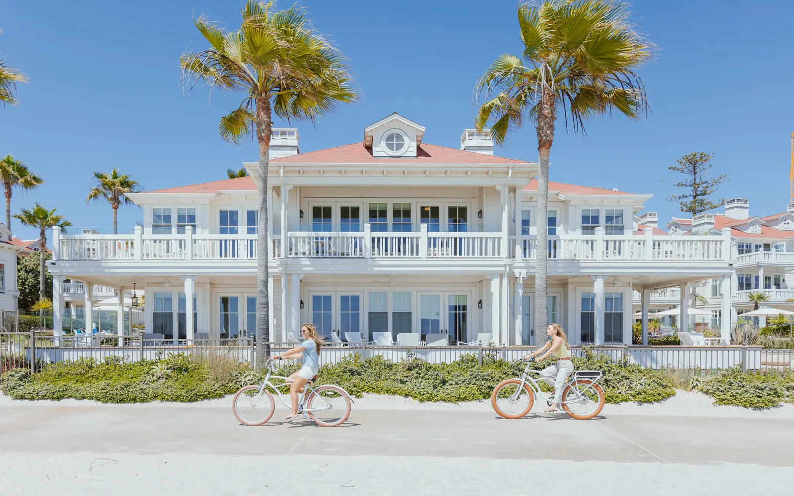 Couple riding bikes